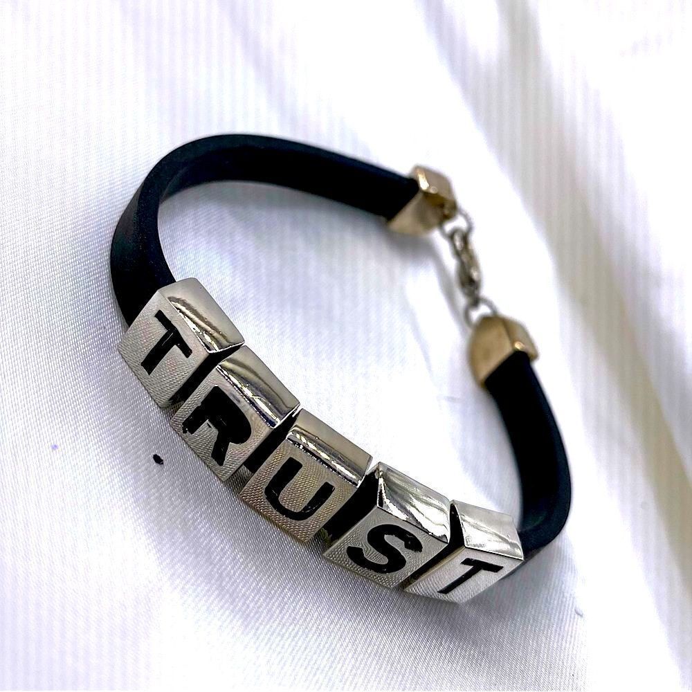 Black silicone beaded Trust band bracelet